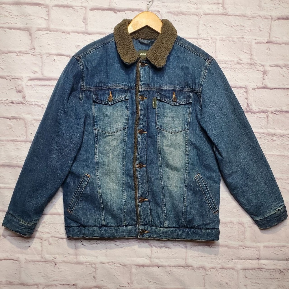Eddie Bauer Sherpa Lined Denim Jean Jacket Youth 14/16 Ranch Warm Field Outdoors